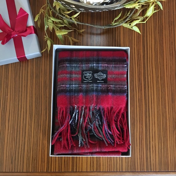 Accessories - 100% Cashmere Red Plaid Fringe Scarf